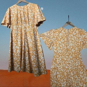 Yellow Floral Flutter Sleeve Dress